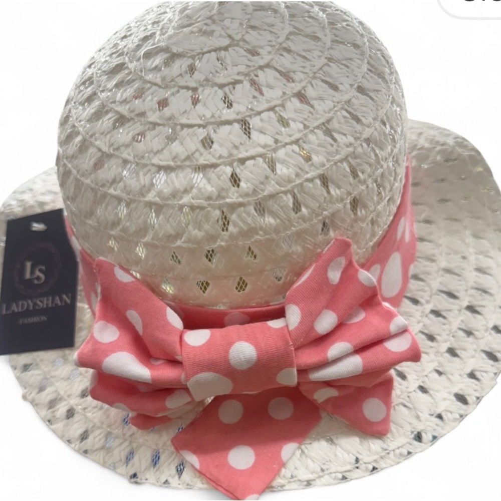 Pink and White Polka Dot Ribbon Hat
